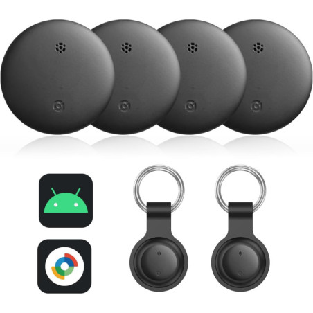Lot de 4 Traceurs GPS Vodeson Find My Device - Localisation Android, Étanche IP67, Portée 100m, Alarme 90dB