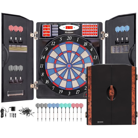 WIN.MAX Electronic Dart Board Cabinet Set - 38 Games, 12 Darts, Up to 16 Players!
