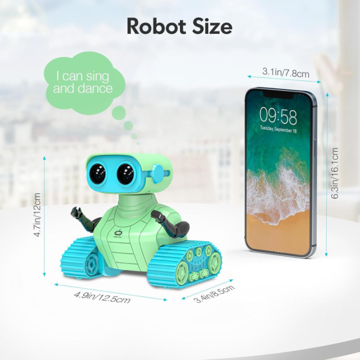 Rechargeable RC Robot Toy for Kids - Dancing, Music, & LED Eyes! Fun Remote Control Robot (Green & Blue) Rechargeable RC Robot Toy for Kids - Dancing, Music, & LED Eyes! Fun Remote Control Robot (Green & Blue)