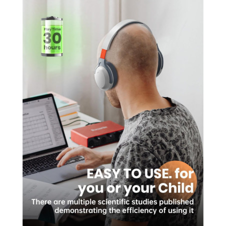 Wireless Auditory Feedback Headphones - Brain Training, Speech & Memory Enhancement for Kids & Adults (White)