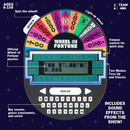 Educational Insights Wheel of Fortune - Jeu Électronique Portable, Puzzle Mots, Cadeau Idéal 8+