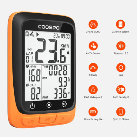 COOSPO Compteur Vélo GPS Sans Fil, Étanche avec Bluetooth