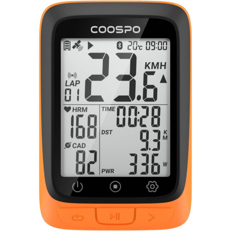 COOSPO Compteur Vélo GPS Sans Fil, Étanche, Bluetooth/ANT+, Écran LCD 2,4, Rétroéclairage Automatique
