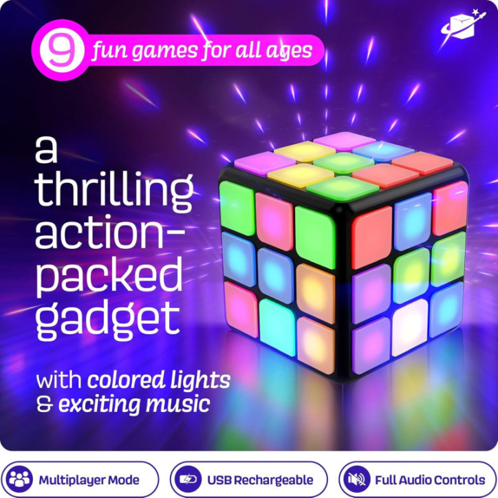Rechargeable Game Activity Cube with 9 Brain & Memory Games – Toys for Kids Ages 6-12 – Birthday Gift Idea