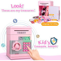 Coffre Tirelire Électronique Fille 5-10 Ans Cadeau Anniversaire