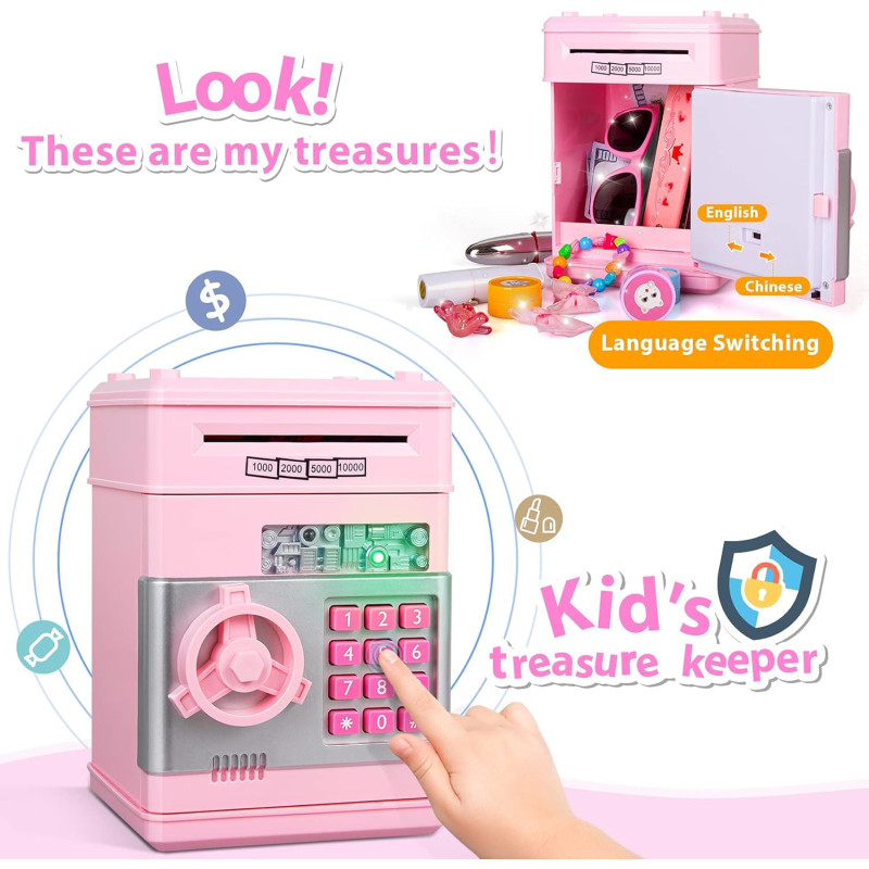 Coffre Tirelire Électronique Fille 5-10 Ans Cadeau Anniversaire