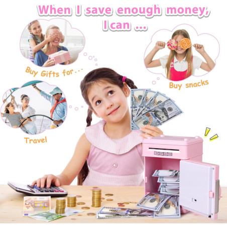 Tirelire Électronique Enfant Fille 5-10 Ans - Coffre ATM Cadeau Anniversaire Jouet Sécurisé