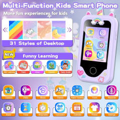 Téléphone Enfant Fille 3-10 ans Jouet Éducatif Violet 8GB