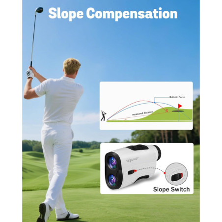 "1200m Golf Rangefinder with slope, 6 modes & ±0.5m accuracy for perfect shots