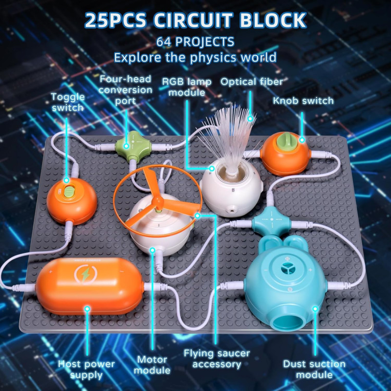 Kit Circuits STEM Enfants 3-12 ans - 64 Projets, Sans Soudure