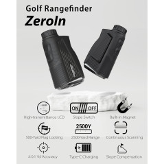 Adoptez le ZeroIn : télémètre 3-en-1, 1500/2500 yards, retour vibratoire, aimant, ultra lisible, autonomie optimale