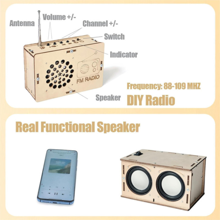 Build your own radio & speaker: DIY STEM kit, solder-free, real sound, hands-on fun, perfect for young makers! Build your own radio & speaker: DIY STEM kit, solder-free, real sound, hands-on fun, perfect for young makers!