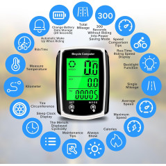 Compteur vélo filaire LCD MPH/KM/h avec fonctions multiples