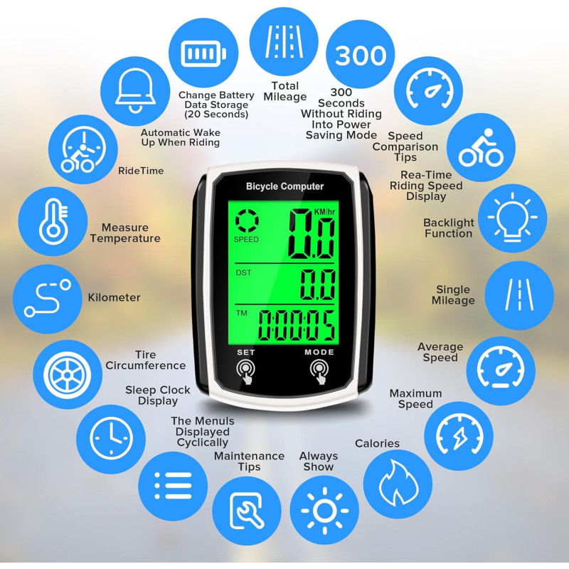 Bike Computer & Odometer Wired Speedometer with LCD & Multi-Functions