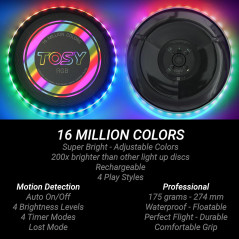 TOSY Flying Disc LED Rechargeable - 16M Couleurs RGB, Étanche