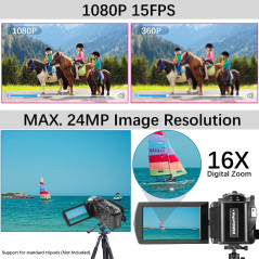 Full HD 1080P Digital Camcorder 24MP, 16X Zoom, 270° LCD + 2 Batteries