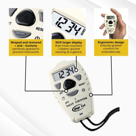 Score right every time! Touch counter with distinct buttons, lightweight and ultra-convenient