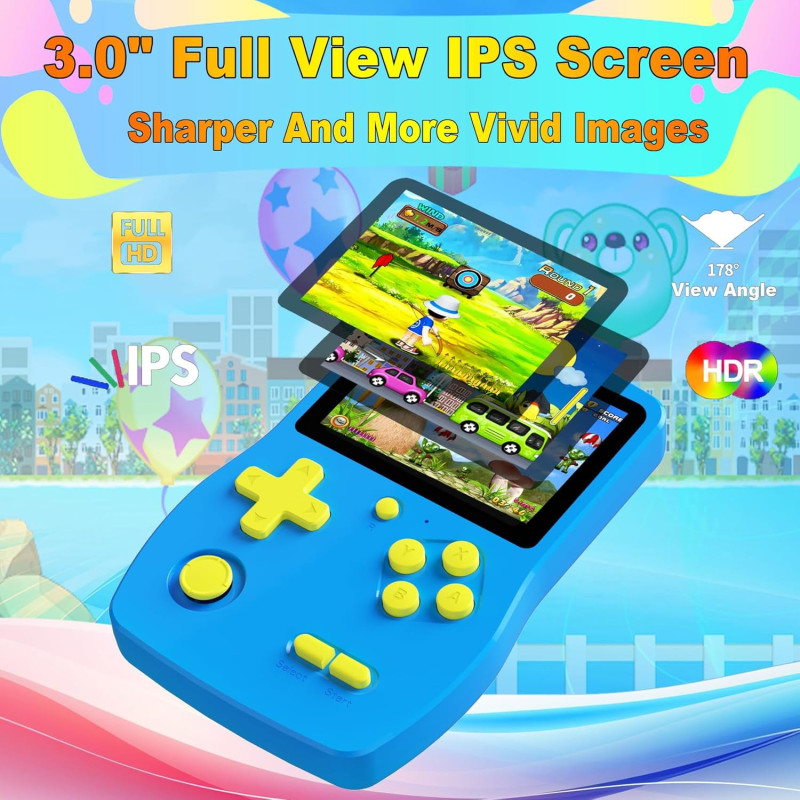 32-Bit Handheld Game Console for Kids with 139 Built-in Games - Blue