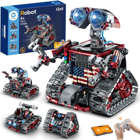 Sillbird 4-in-1 Robot Building Kit with Remote Control, 631 Pieces STEM Coding Car Toy for Kids 8-12