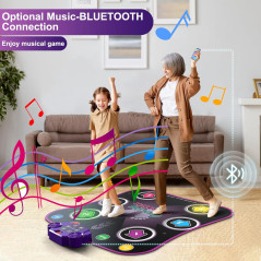 Flooyes Tapis de Danse Électronique Bluetooth Lumières 6 Boutons 5 Modes Jeux Cadeau Enfants 3-12 ans