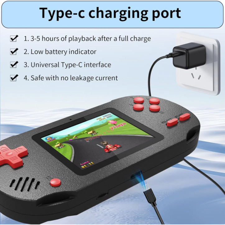 Console de jeux portable enfant, 300 jeux intégrés dont 137 classiques 16-bit, écran 3 pouces Console de jeux portable enfant, 300 jeux intégrés dont 137 classiques 16-bit, écran 3 pouces