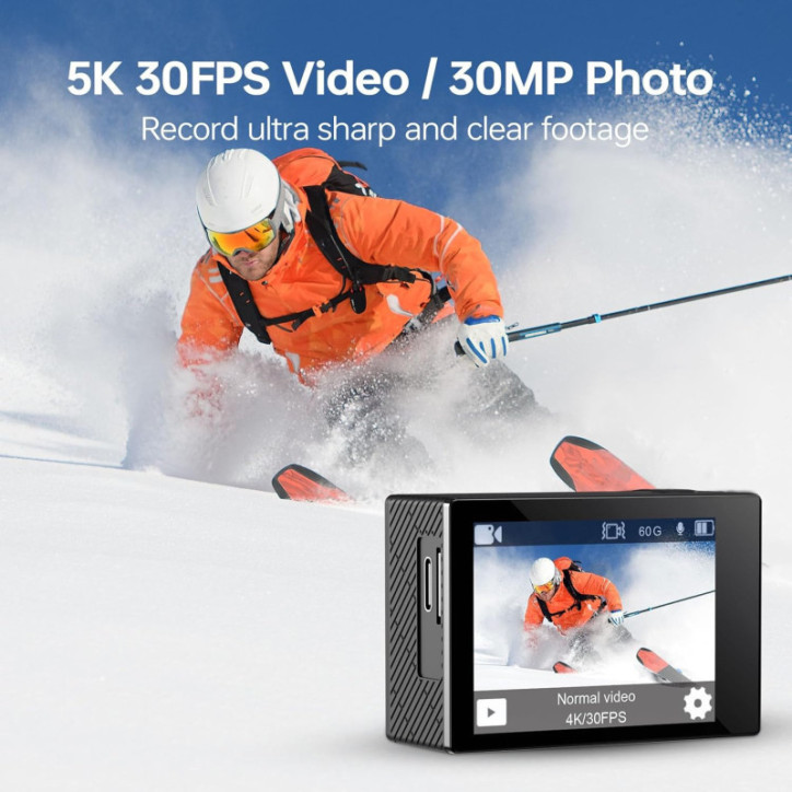 Caméra d'Action 5K 30FPS Étanche 131FT EIS WiFi 64GB 170° Grand Angle pour Sports Vélo Casque Caméra d'Action 5K 30FPS Étanche 131FT EIS WiFi 64GB 170° Grand Angle pour Sports Vélo Casque