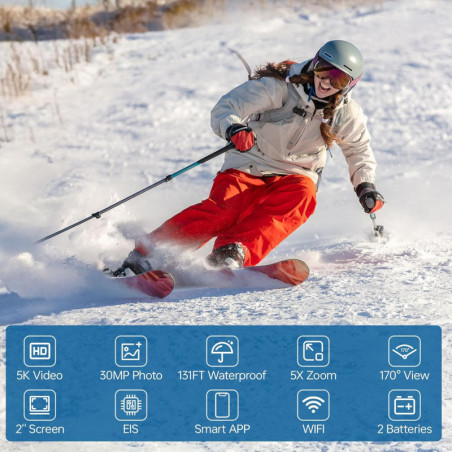 5K 30FPS Waterproof Action Camera 131FT Underwater EIS WiFi Remote 64GB Card 170° Wide Angle