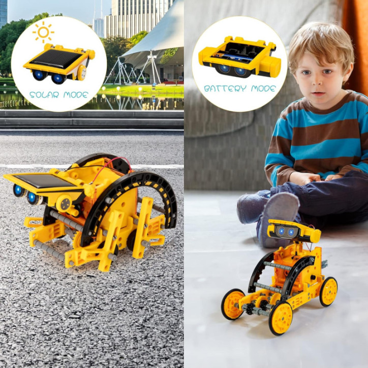 Kit Robot Solaire 14-en-1 STEM pour Enfants 8-12 ans, Jouet Éducatif DIY Énergie Solaire, Cadeau