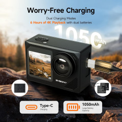 Caméra d'Action SVBONY SVGo 2 4K30FPS 50MP Écran Tactile Double IPS Étanche avec Selfie Stick Flottant