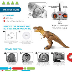 Discovery™ Dinosaure T-Rex Télécommandé – Jouet RC Réaliste avec Pas, Rugissements et Mâchoire Active, Pour Enfants 6+