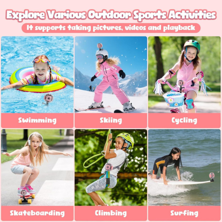 Appareil photo étanche PROGRACE pour enfants 1080P HD – Caméra vidéo sous-marine fille cadeau anniversaire Noël