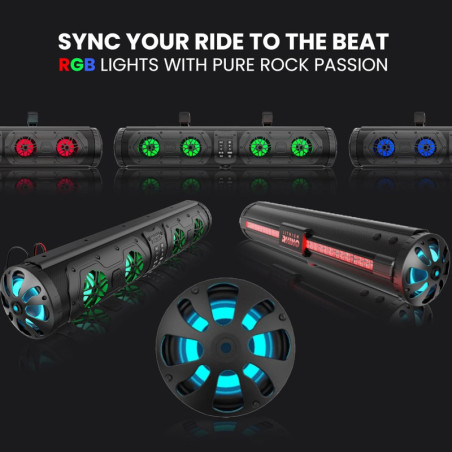 Barre de Son Bluetooth 28 Étanche RGB pour Golf Cart, 8 Haut-Parleurs HiFi 2.1, Support T Inclus