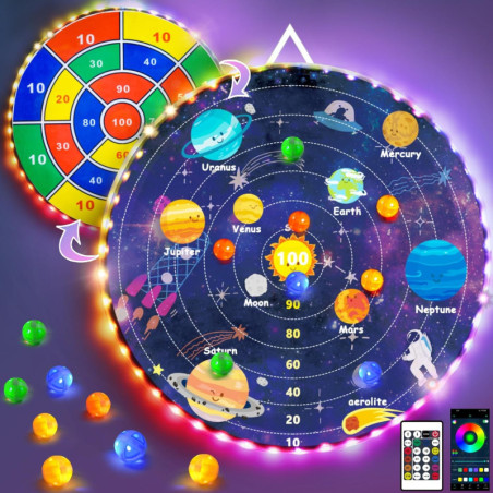 Fléchettes LED 2 en 1 29 avec 12 Balles Lumineuses, 12 Jeux, Contrôle APP, Intérieur & Extérieur Enfants 8-12 ans