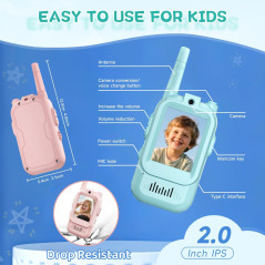 Video Walkie Talkies for Kids 2-Pack Rechargeable Intercom Toys for Ages 3-12, Indoor & Outdoor Play (Blue/Pink)