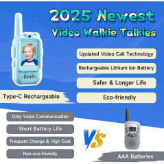 Talkie Walkie Vidéo Enfants Rechargeable 2 Pack Bleu/Rose