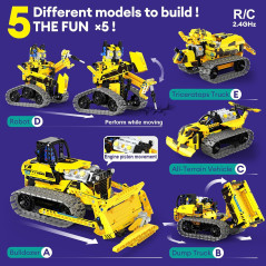 Kit Robot STEM 5-en-1, 452 pcs, Télécommande & Appli, 8-14 ans