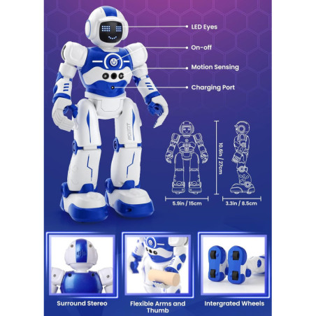 Robot programmable télécommandé pour enfants 4-10 ans - danse, gestes et capteurs, cadeau anniversaire
