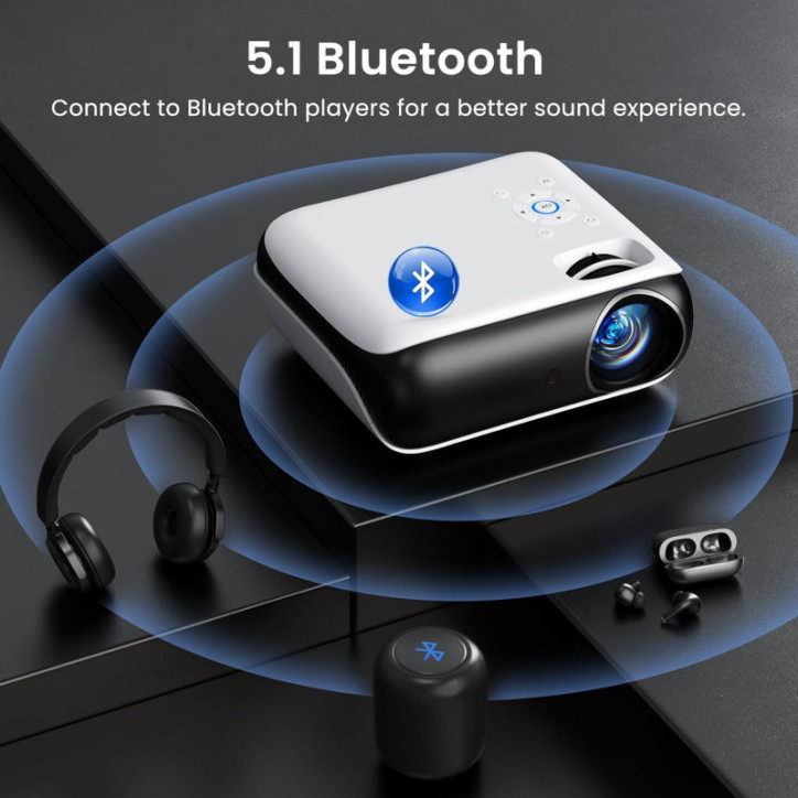 HAPPRUN 1080P Bluetooth Portable Projector, Full HD Outdoor Movie with Built-in Speaker, Multi-Device Compatible HAPPRUN 1080P Bluetooth Portable Projector, Full HD Outdoor Movie with Built-in Speaker, Multi-Device Compatible