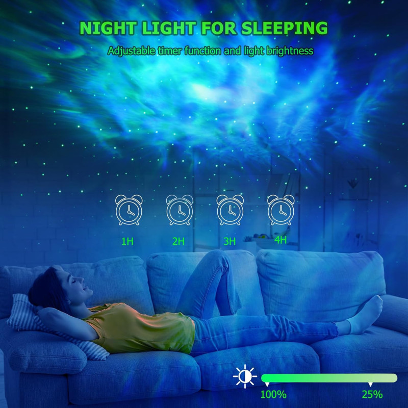 Projecteur Galaxy avec Télécommande, Minuteur, Lumière Étoiles