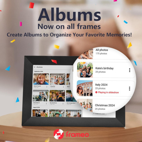 Cadre photo numérique intelligent Frameo 10,1 WiFi 32GB, écran tactile IPS 1280x800, rotation auto, partage instantané
