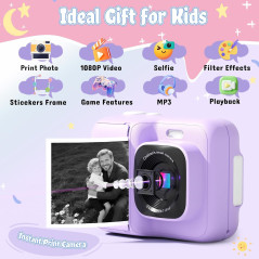 Appareil Photo Enfants 1080P + Impression Instantanée, Cadeau Noël