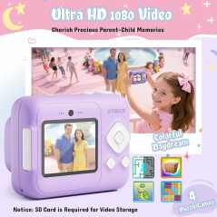 Appareil Photo Enfants 1080P + Impression Instantanée, Cadeau Noël