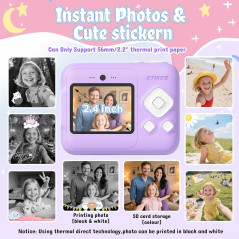 Kids Camera 1080P Instant Print for Kids with 32GB Card & Paper - Purple