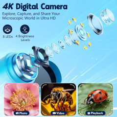 Microscope Portable 1000X 4K pour Enfants avec Écran 2.4