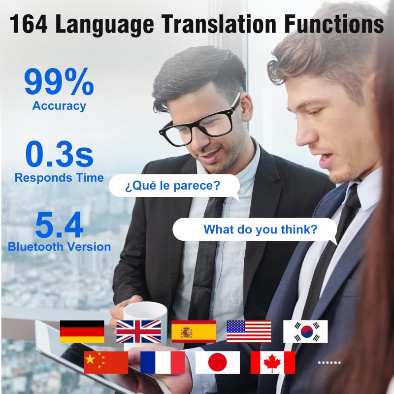 AI Translation Smart Glasses with ChatGPT, Bluetooth & UV Protection