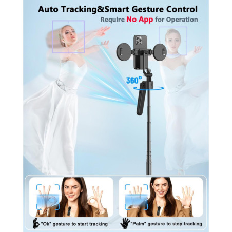 Vlogging Kit for iPhone/Android – 63” Auto Face Tracking Tripod, Light, Wireless Mics & Remote for TikTok & YouTube