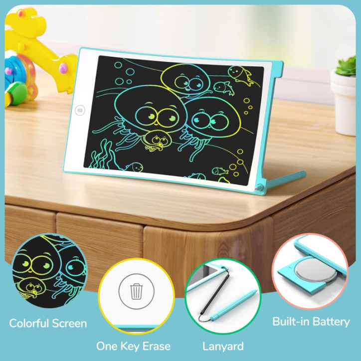 Tablette d'Écriture TECJOE 8,5 Colorée pour Enfants, Cadeau Anniversaire et Noël, Jeux de Voyage