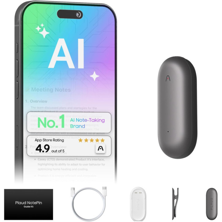 Plaud NotePin AI Voice Recorder, App Control, 64GB, Supports 112 Languages, Transcribe & Summarize, Cosmic Gray Plaud NotePin AI Voice Recorder, App Control, 64GB, Supports 112 Languages, Transcribe & Summarize, Cosmic Gray