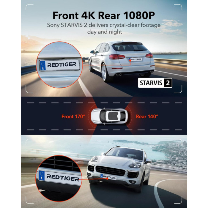 REDTIGER Dash Cam 4K Avant/Arrière, Écran Tactile 3.18, 128GB, GPS, Vision Nocturne, WiFi 5.8GHz, Mode Parking REDTIGER Dash Cam 4K Avant/Arrière, Écran Tactile 3.18, 128GB, GPS, Vision Nocturne, WiFi 5.8GHz, Mode Parking