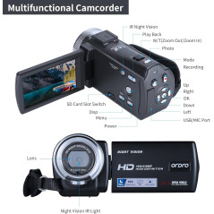 Caméra Vidéo HD ORDRO V12 1080P Vision Nocturne 16Go
